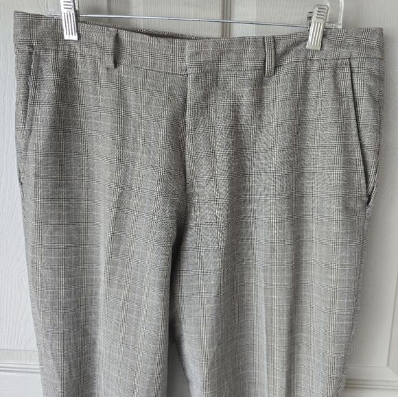 Bonobos  Italian Wool Dress Pants 34x33 Men Brown Gray Striped Pleated Career - Picture 5 of 12